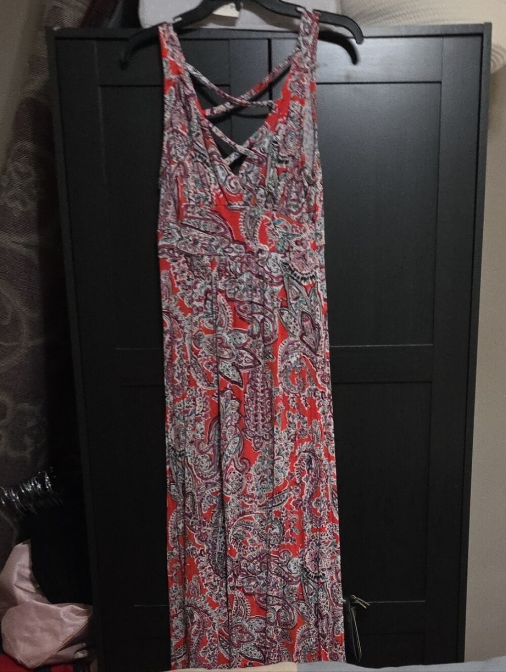 Loveappella Red Paisley Maxi Dress with Crisscross Back